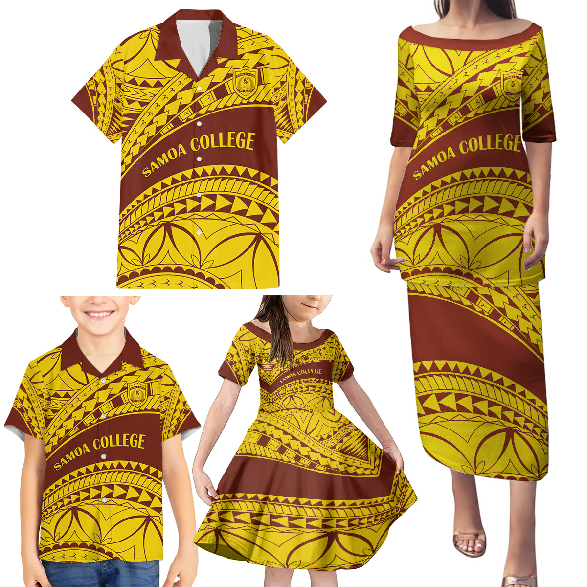 Personalised Samoa College Family Matching Puletasi Dress and Hawaiian Shirt Samoan Pattern LT14 - Polynesian Pride