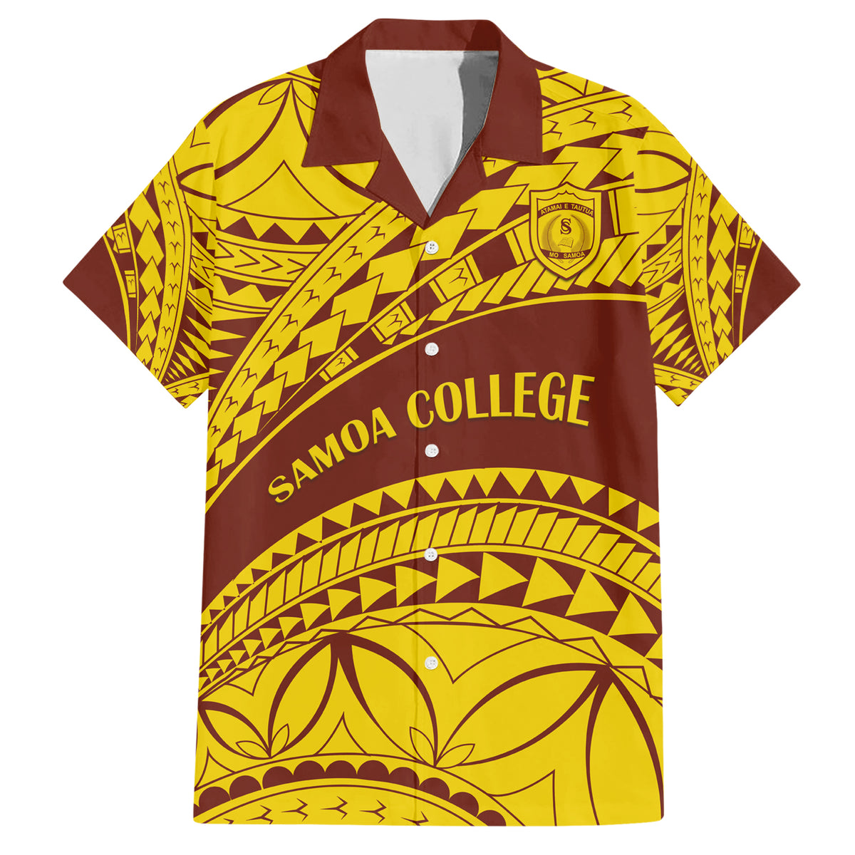 Personalised Samoa College Family Matching Short Sleeve Bodycon Dress and Hawaiian Shirt Samoan Pattern LT14 Dad's Shirt - Short Sleeve Gold - Polynesian Pride