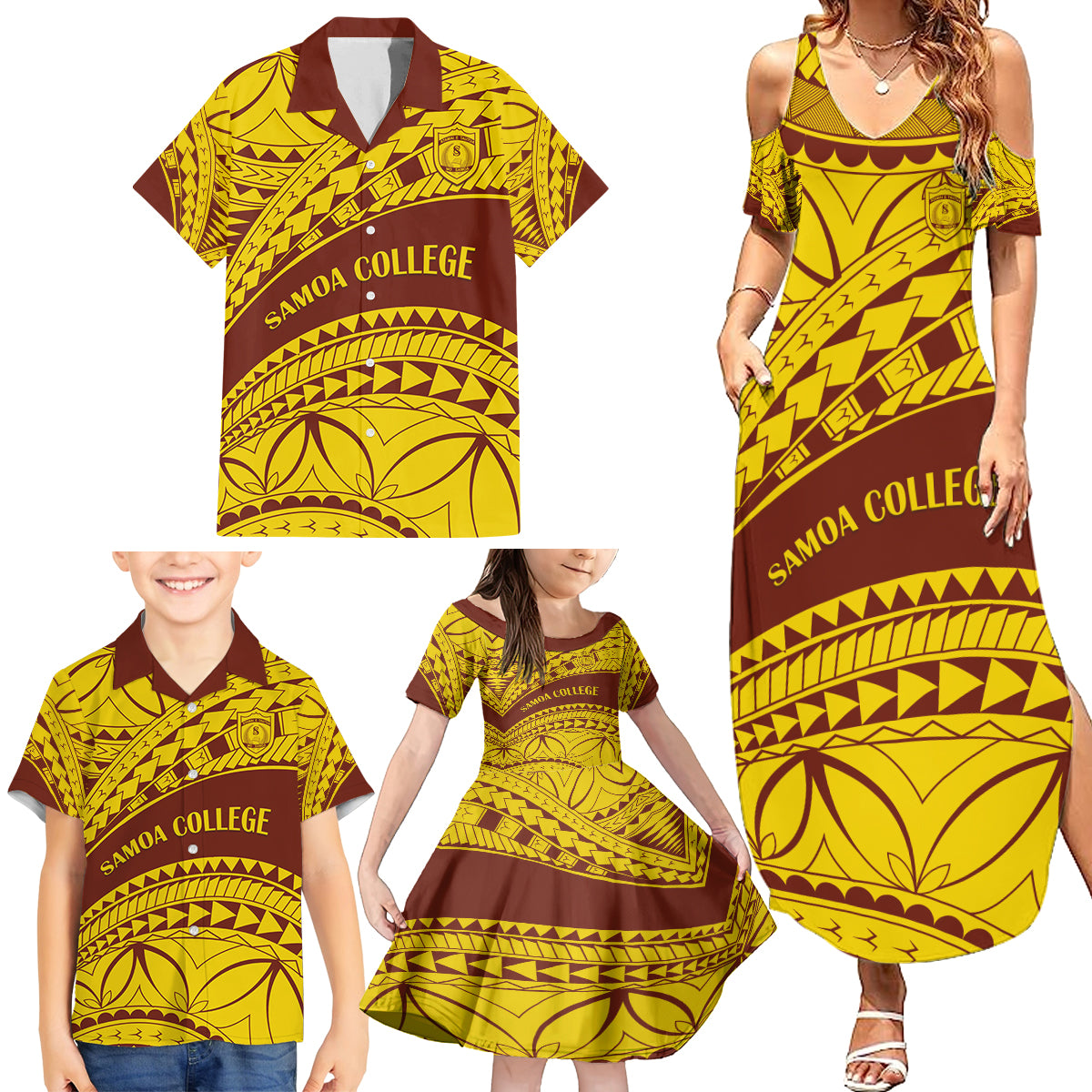 Personalised Samoa College Family Matching Summer Maxi Dress and Hawaiian Shirt Samoan Pattern LT14 - Polynesian Pride