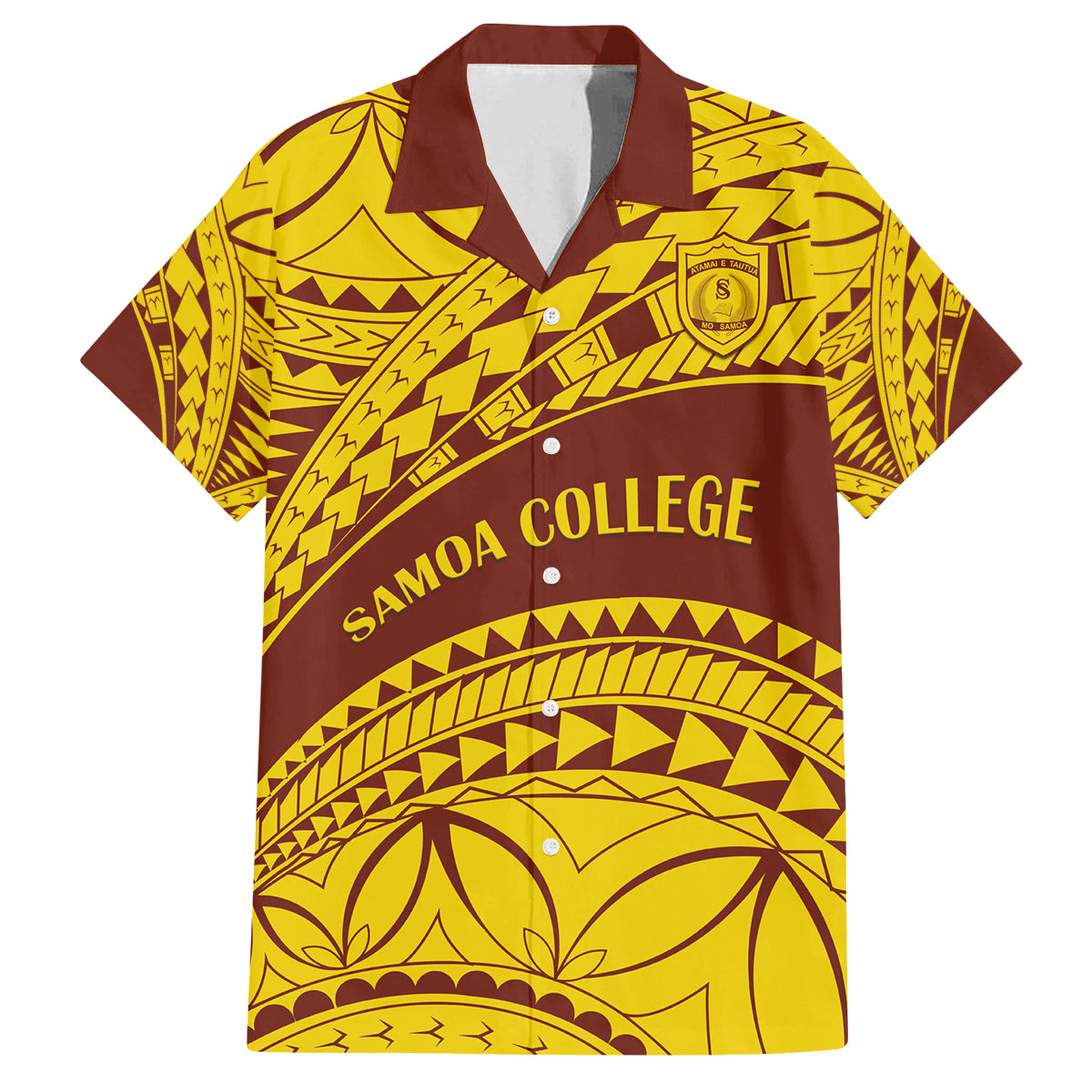 Personalised Samoa College Family Matching Summer Maxi Dress and Hawaiian Shirt Samoan Pattern LT14 Dad's Shirt - Short Sleeve Gold - Polynesian Pride