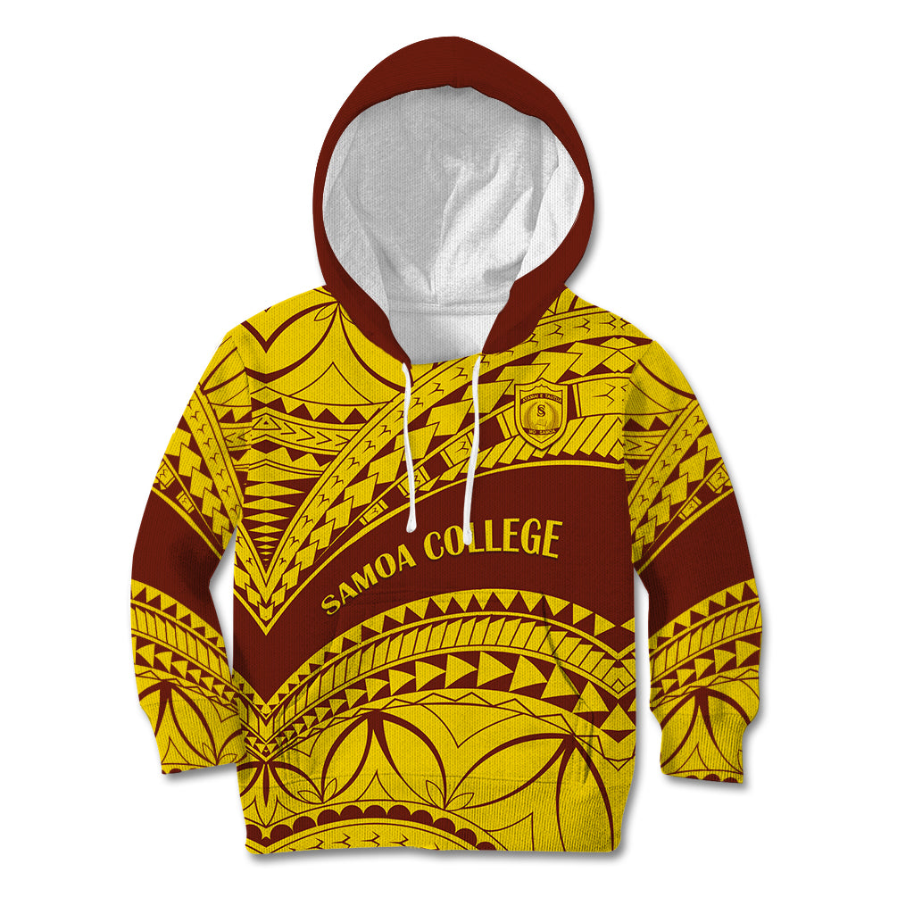 Personalised Samoa College Kid Hoodie Samoan Pattern LT14 Hoodie Gold - Polynesian Pride