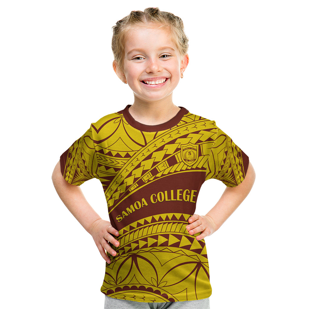 Personalised Samoa College Kid T Shirt Samoan Pattern LT14 Gold - Polynesian Pride