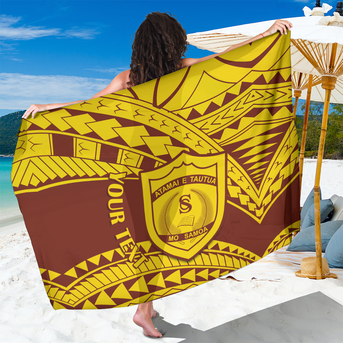 Personalised Samoa College Sarong Samoan Pattern LT14 One Size 44 x 66 inches Gold - Polynesian Pride