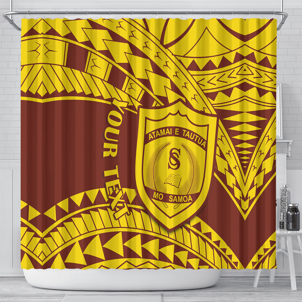 Personalised Samoa College Shower Curtain Samoan Pattern LT14 - Polynesian Pride