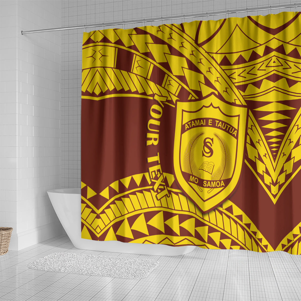 Personalised Samoa College Shower Curtain Samoan Pattern LT14 - Polynesian Pride