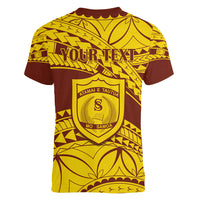 Personalised Samoa College Women V Neck T Shirt Samoan Pattern LT14 - Polynesian Pride