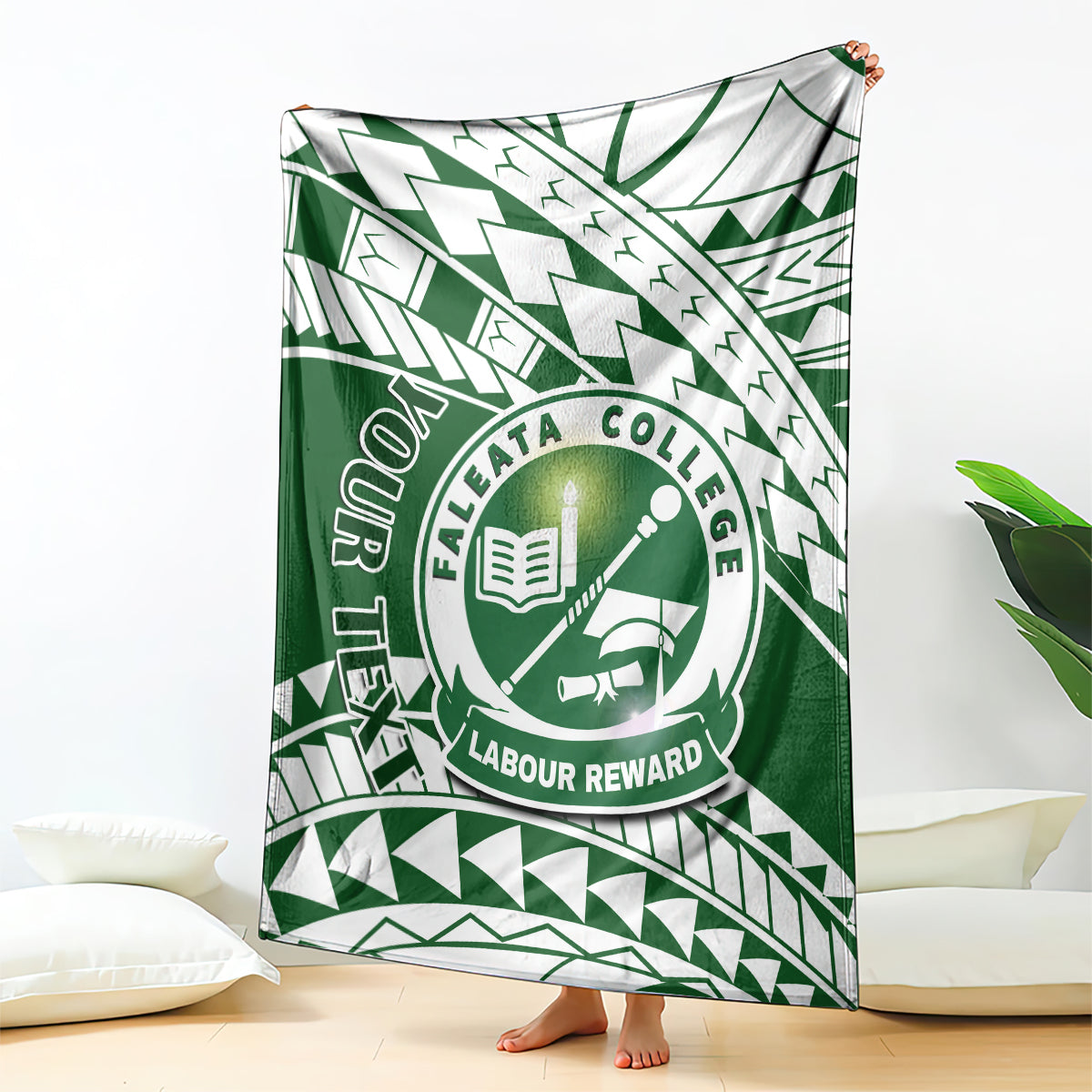 Personalised Samoa Faleata College Blanket Samoan Pattern LT14 Green - Polynesian Pride