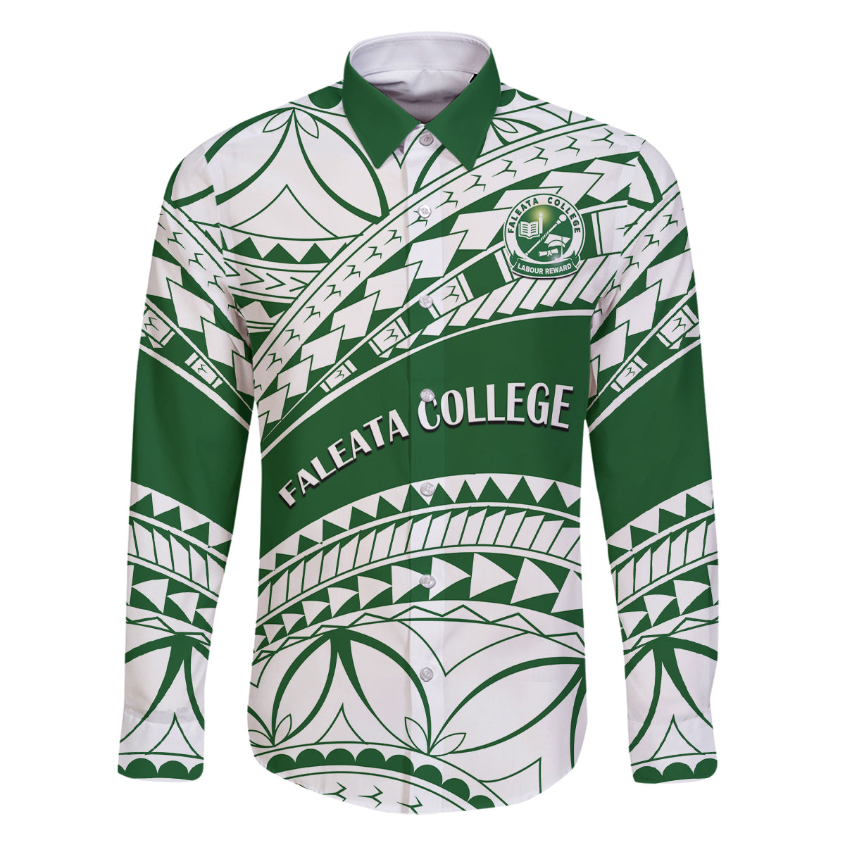 Personalised Samoa Faleata College Family Matching Long Sleeve Bodycon Dress and Hawaiian Shirt Samoan Pattern LT14 Dad's Shirt - Long Sleeve Green - Polynesian Pride