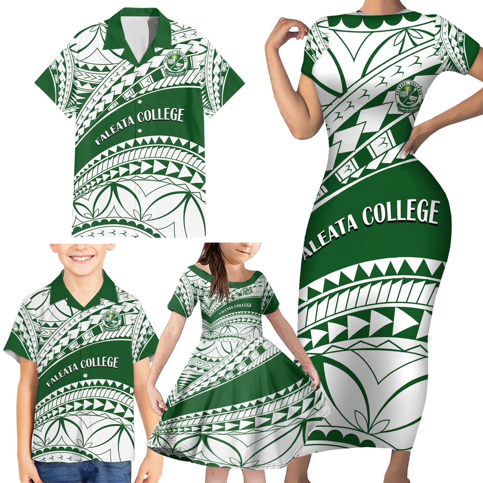 Personalised Samoa Faleata College Family Matching Short Sleeve Bodycon Dress and Hawaiian Shirt Samoan Pattern LT14 - Polynesian Pride