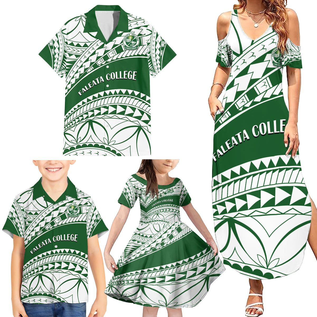 Personalised Samoa Faleata College Family Matching Summer Maxi Dress and Hawaiian Shirt Samoan Pattern LT14 - Polynesian Pride