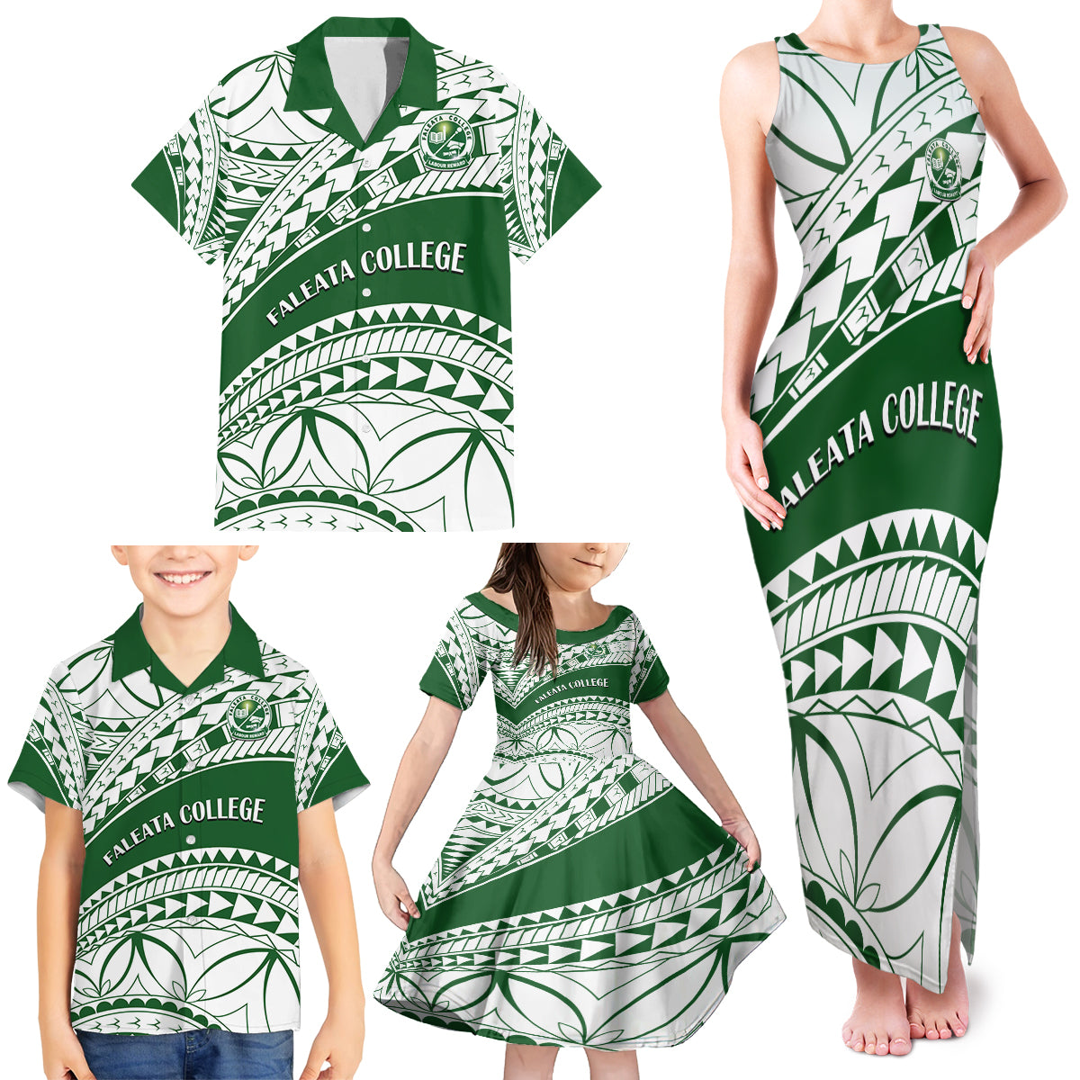 Personalised Samoa Faleata College Family Matching Tank Maxi Dress and Hawaiian Shirt Samoan Pattern LT14 - Polynesian Pride