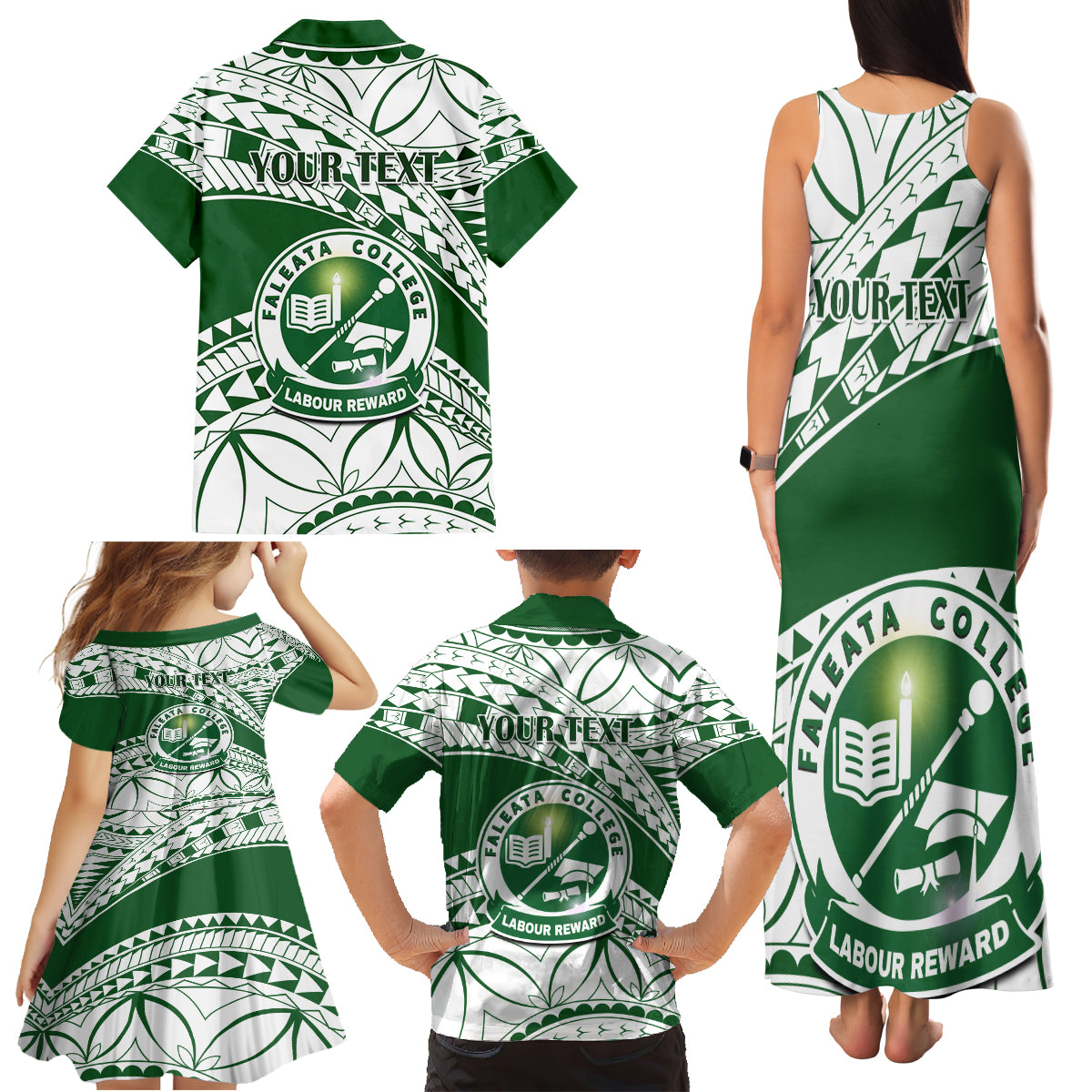 Personalised Samoa Faleata College Family Matching Tank Maxi Dress and Hawaiian Shirt Samoan Pattern LT14 - Polynesian Pride