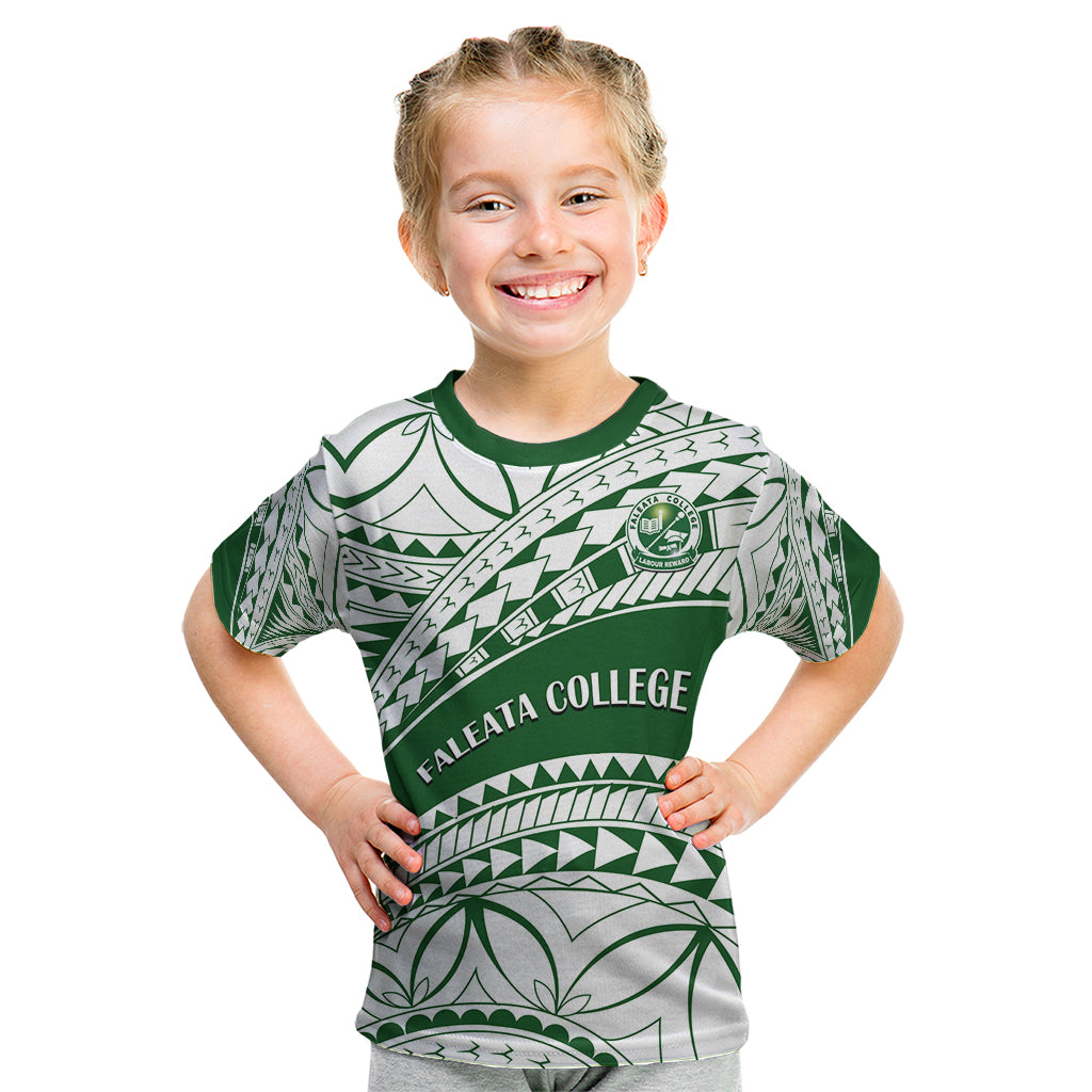 Personalised Samoa Faleata College Kid T Shirt Samoan Pattern LT14 Green - Polynesian Pride