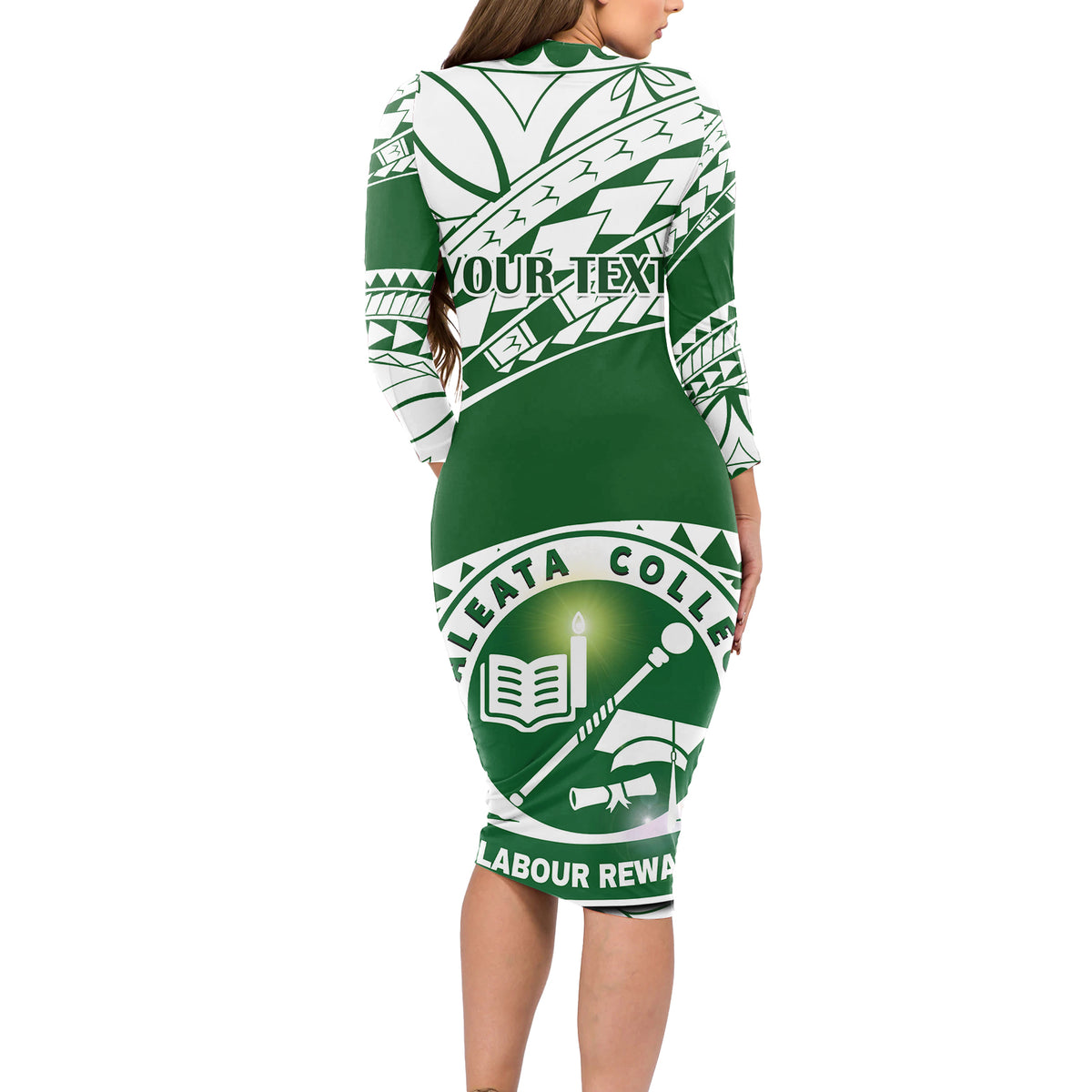 Personalised Samoa Faleata College Long Sleeve Bodycon Dress Samoan Pattern LT14 - Polynesian Pride