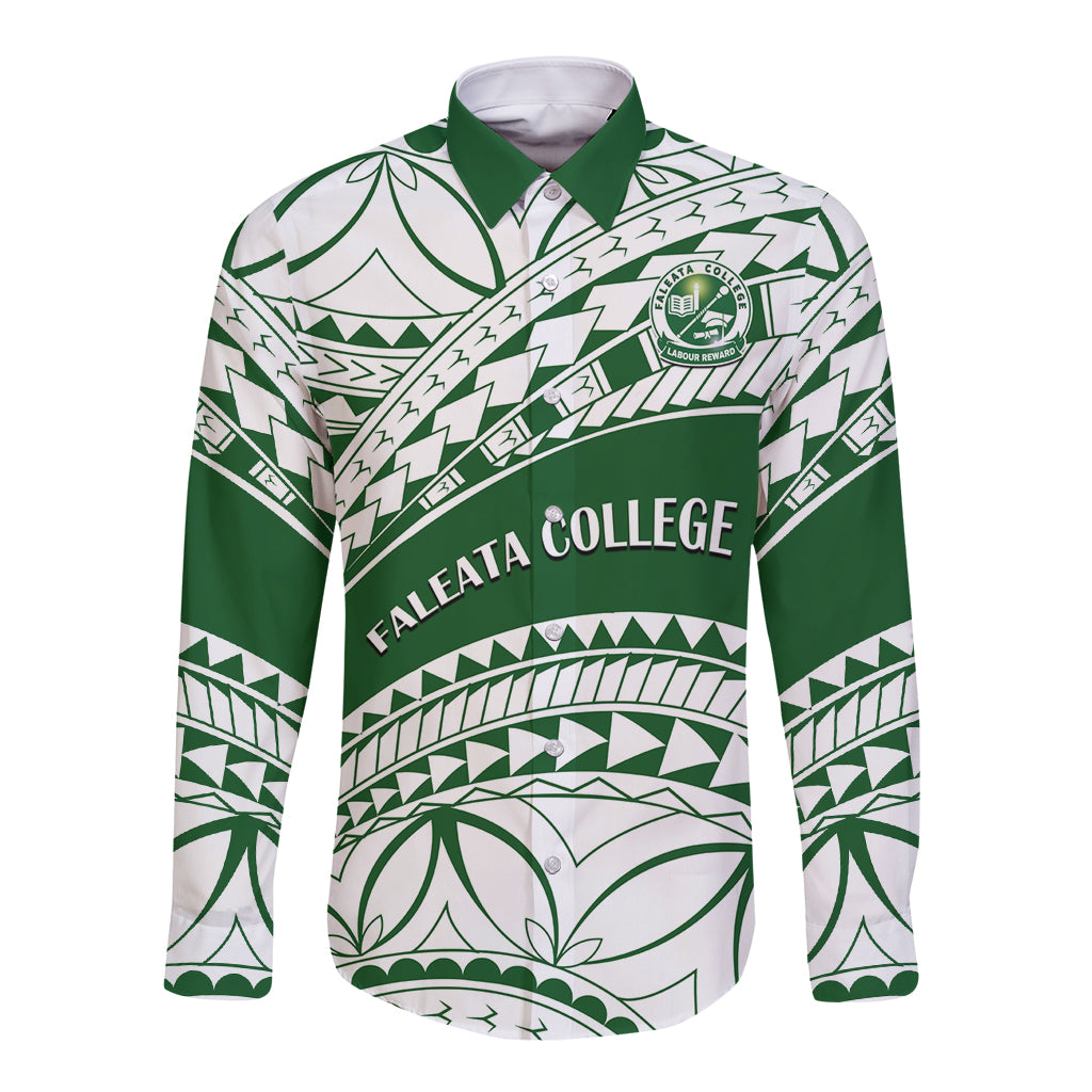 Personalised Samoa Faleata College Long Sleeve Button Shirt Samoan Pattern LT14 Unisex Green - Polynesian Pride