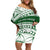 Personalised Samoa Faleata College Off Shoulder Short Dress Samoan Pattern LT14 Women Green - Polynesian Pride