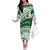 Personalised Samoa Faleata College Off The Shoulder Long Sleeve Dress Samoan Pattern LT14 Women Green - Polynesian Pride