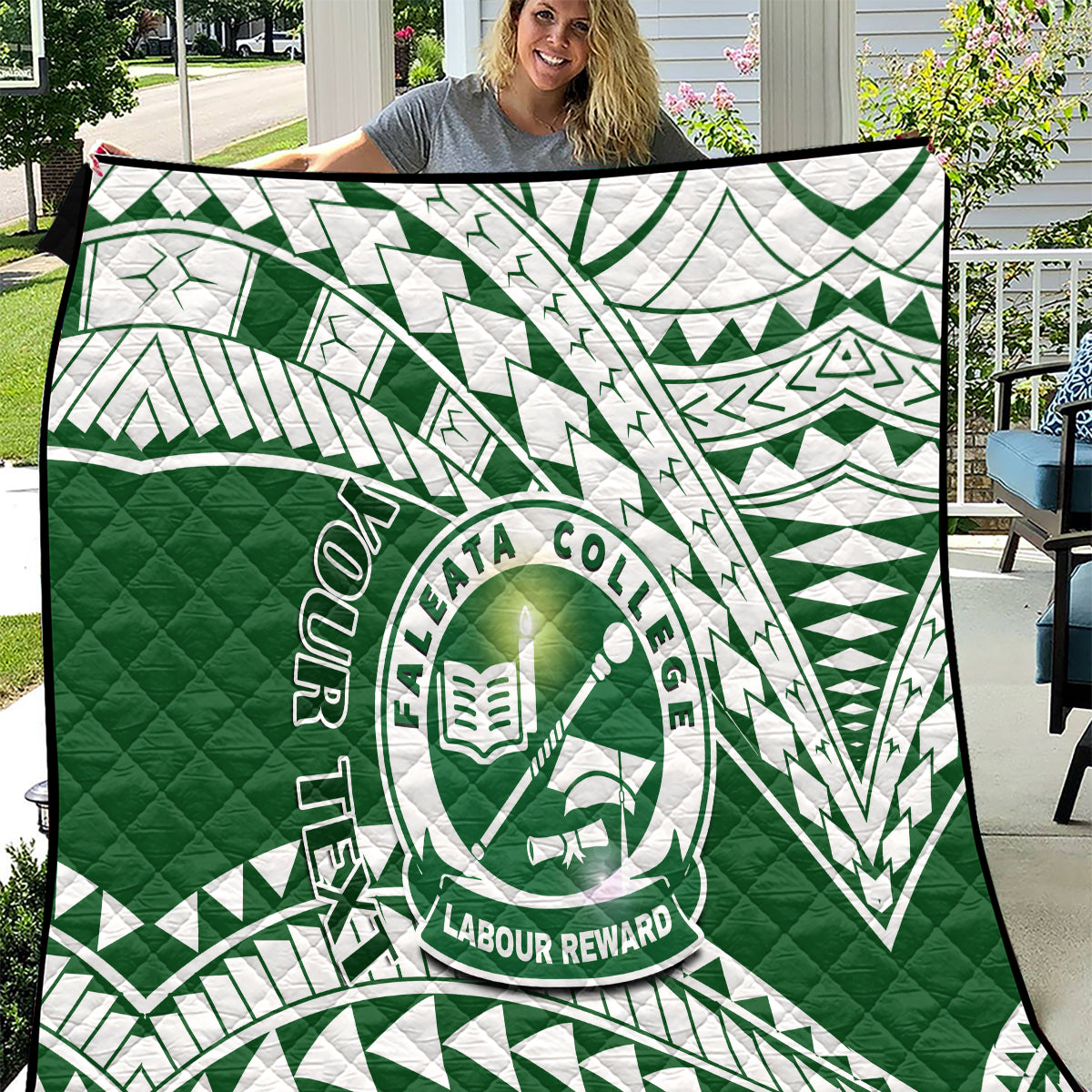 Personalised Samoa Faleata College Quilt Samoan Pattern LT14 Green - Polynesian Pride