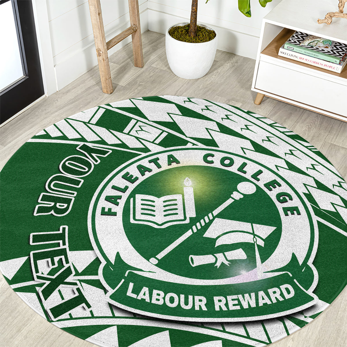 Personalised Samoa Faleata College Round Carpet Samoan Pattern LT14 Green - Polynesian Pride