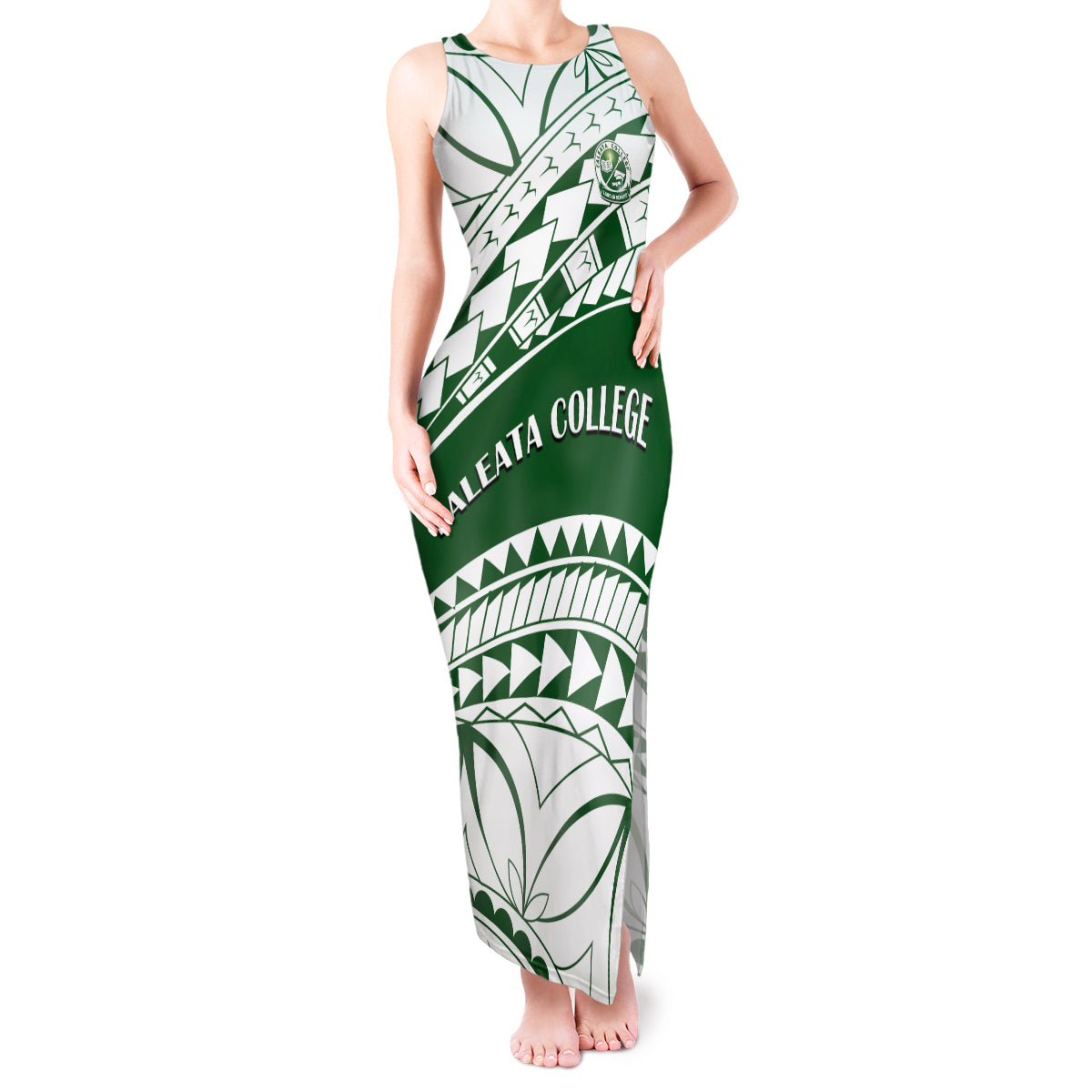 Personalised Samoa Faleata College Tank Maxi Dress Samoan Pattern LT14 Women Green - Polynesian Pride