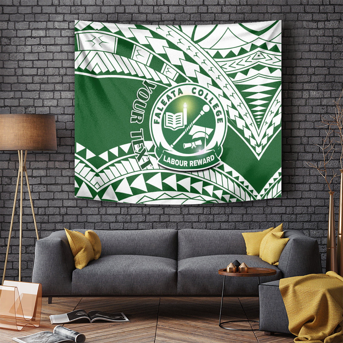 Personalised Samoa Faleata College Tapestry Samoan Pattern LT14 Green - Polynesian Pride