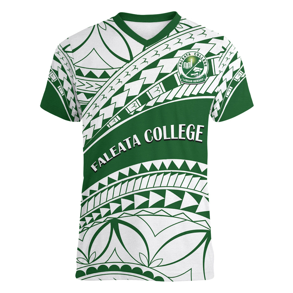 Personalised Samoa Faleata College Women V Neck T Shirt Samoan Pattern LT14 Female Green - Polynesian Pride