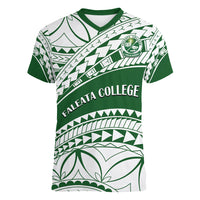 Personalised Samoa Faleata College Women V Neck T Shirt Samoan Pattern LT14 Female Green - Polynesian Pride