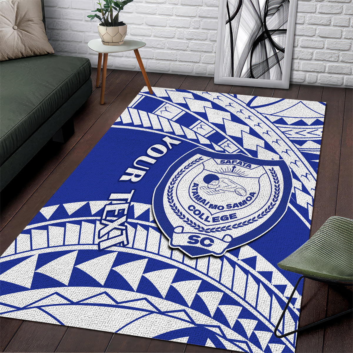 Personalised Samoa Safata College Area Rug Samoan Pattern LT14 Blue - Polynesian Pride