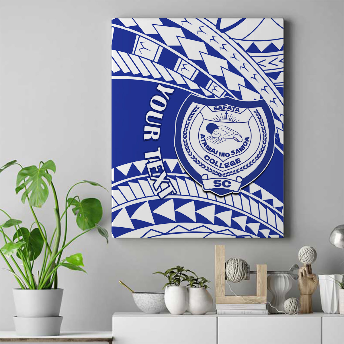 Personalised Samoa Safata College Canvas Wall Art Samoan Pattern LT14 Blue - Polynesian Pride