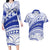 Personalised Samoa Safata College Couples Matching Long Sleeve Bodycon Dress and Hawaiian Shirt Samoan Pattern LT14 Blue - Polynesian Pride