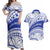 Personalised Samoa Safata College Couples Matching Off Shoulder Maxi Dress and Hawaiian Shirt Samoan Pattern LT14 Blue - Polynesian Pride