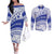 Personalised Samoa Safata College Couples Matching Off The Shoulder Long Sleeve Dress and Long Sleeve Button Shirt Samoan Pattern LT14 Blue - Polynesian Pride