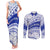 Personalised Samoa Safata College Couples Matching Tank Maxi Dress and Long Sleeve Button Shirt Samoan Pattern LT14 Blue - Polynesian Pride