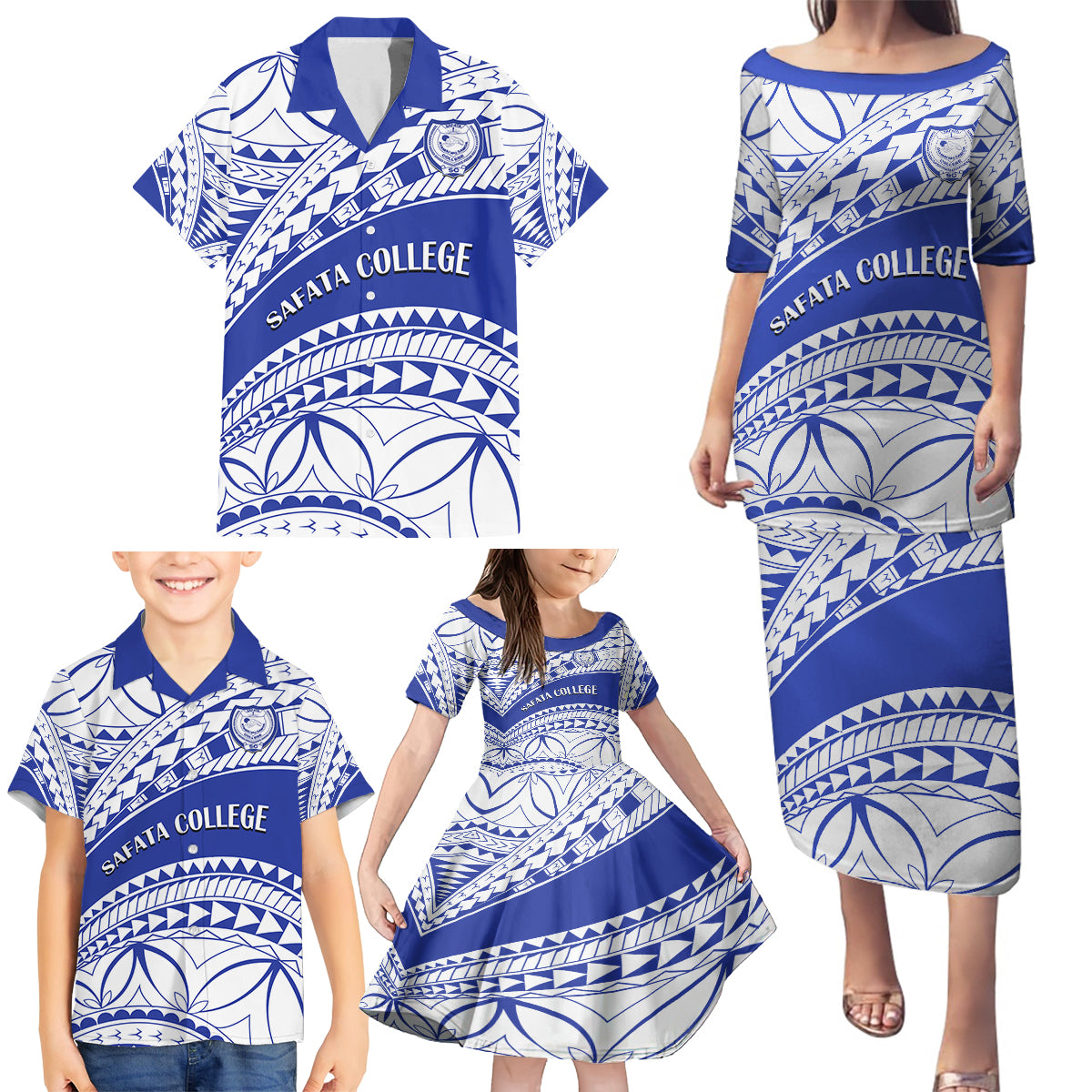 Personalised Samoa Safata College Family Matching Puletasi Dress and Hawaiian Shirt Samoan Pattern LT14 - Polynesian Pride