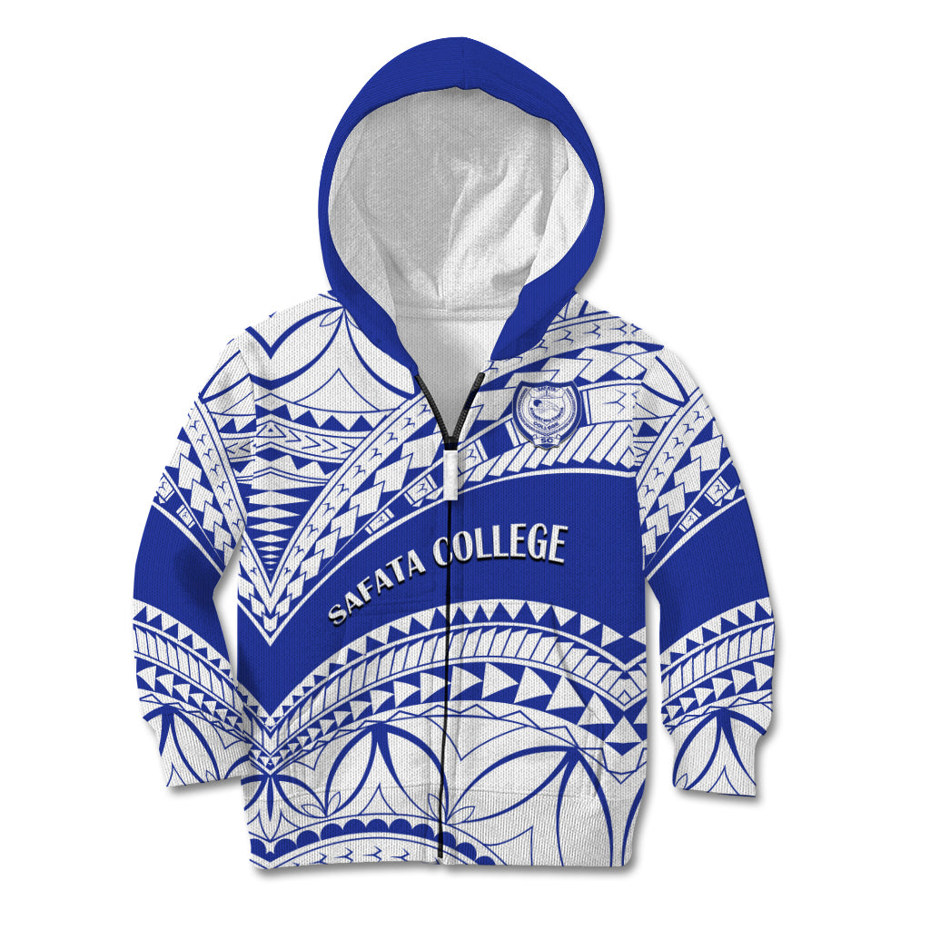 Personalised Samoa Safata College Kid Hoodie Samoan Pattern LT14 Zip Hoodie Blue - Polynesian Pride