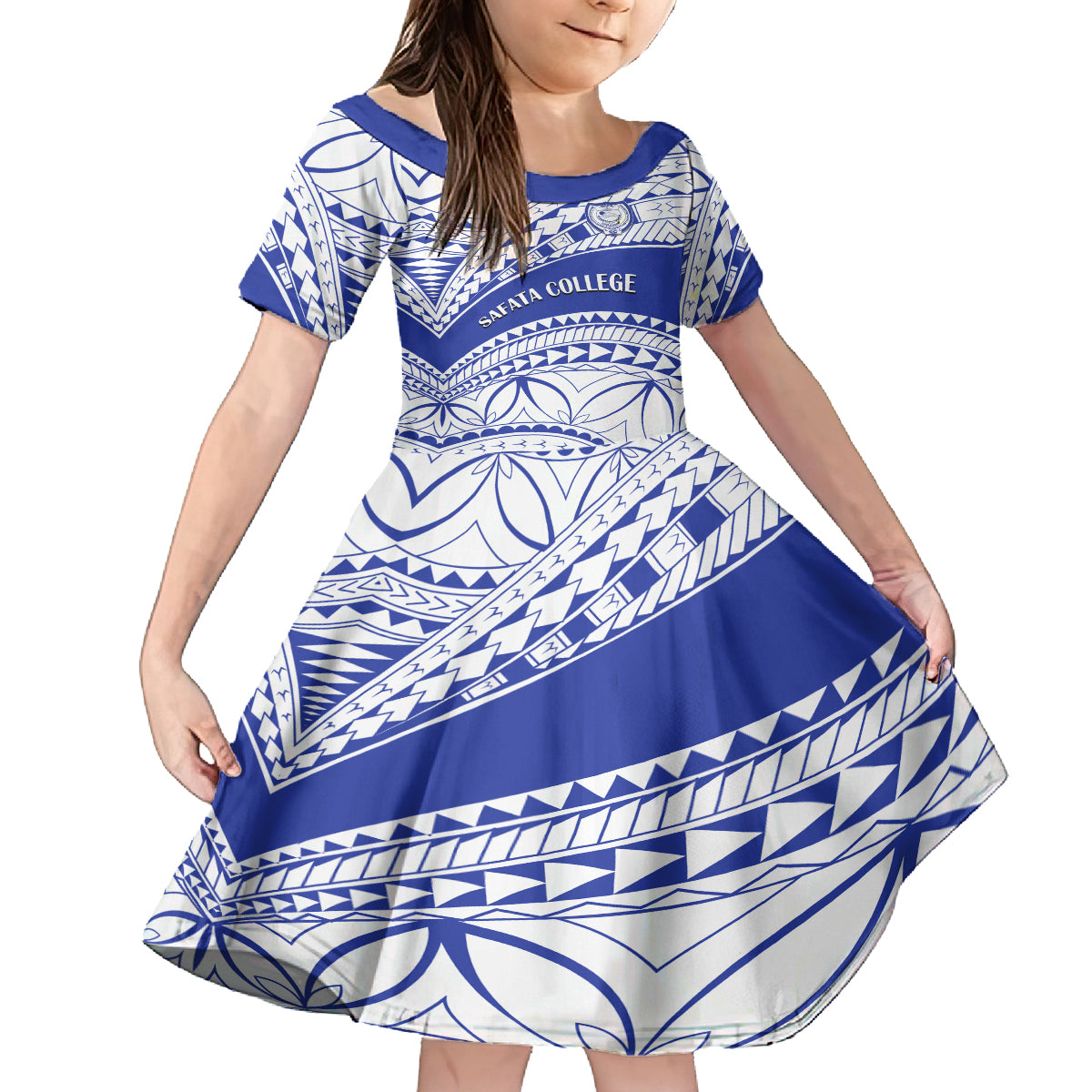 Personalised Samoa Safata College Kid Short Sleeve Dress Samoan Pattern LT14 KID Blue - Polynesian Pride