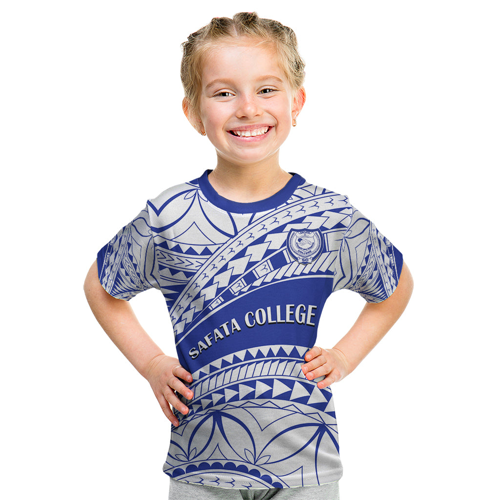 Personalised Samoa Safata College Kid T Shirt Samoan Pattern LT14 Blue - Polynesian Pride