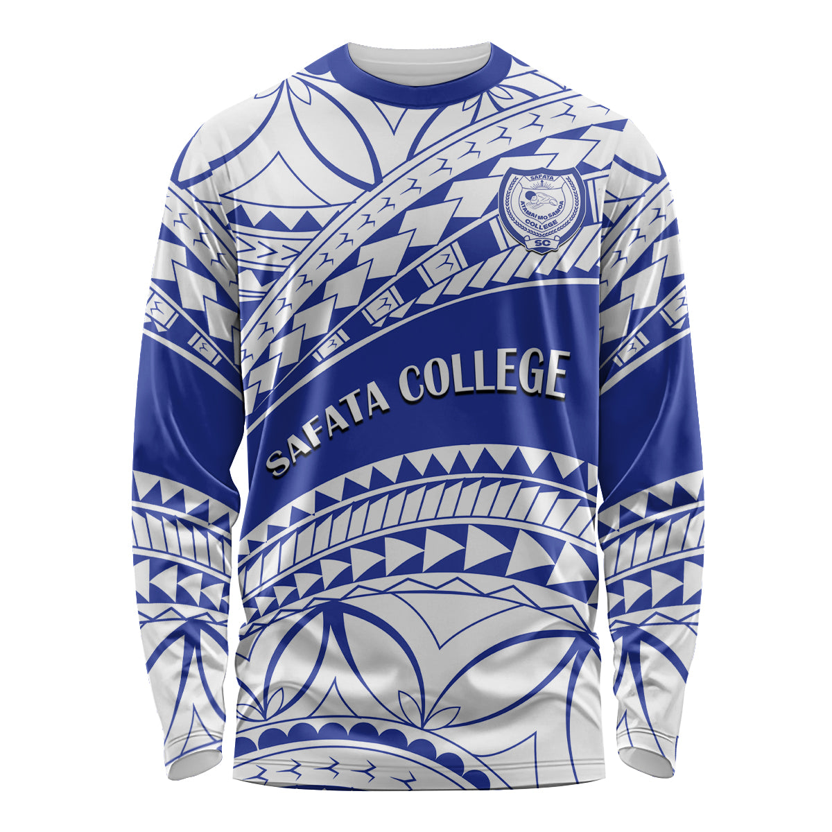 Personalised Samoa Safata College Long Sleeve Shirt Samoan Pattern LT14 Unisex Blue - Polynesian Pride