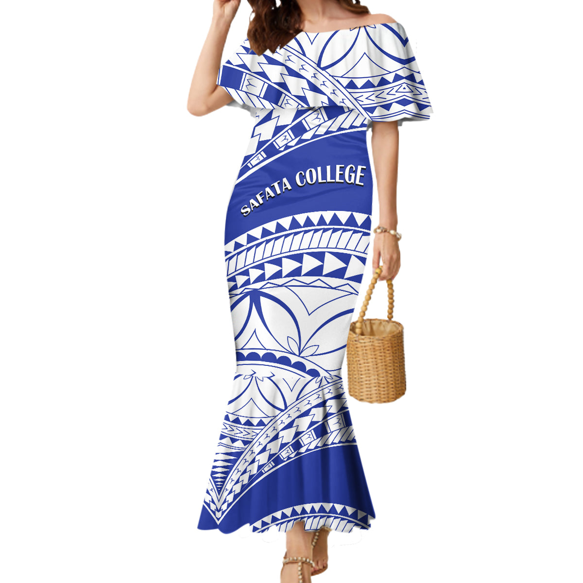 Personalised Samoa Safata College Mermaid Dress Samoan Pattern LT14 Women Blue - Polynesian Pride