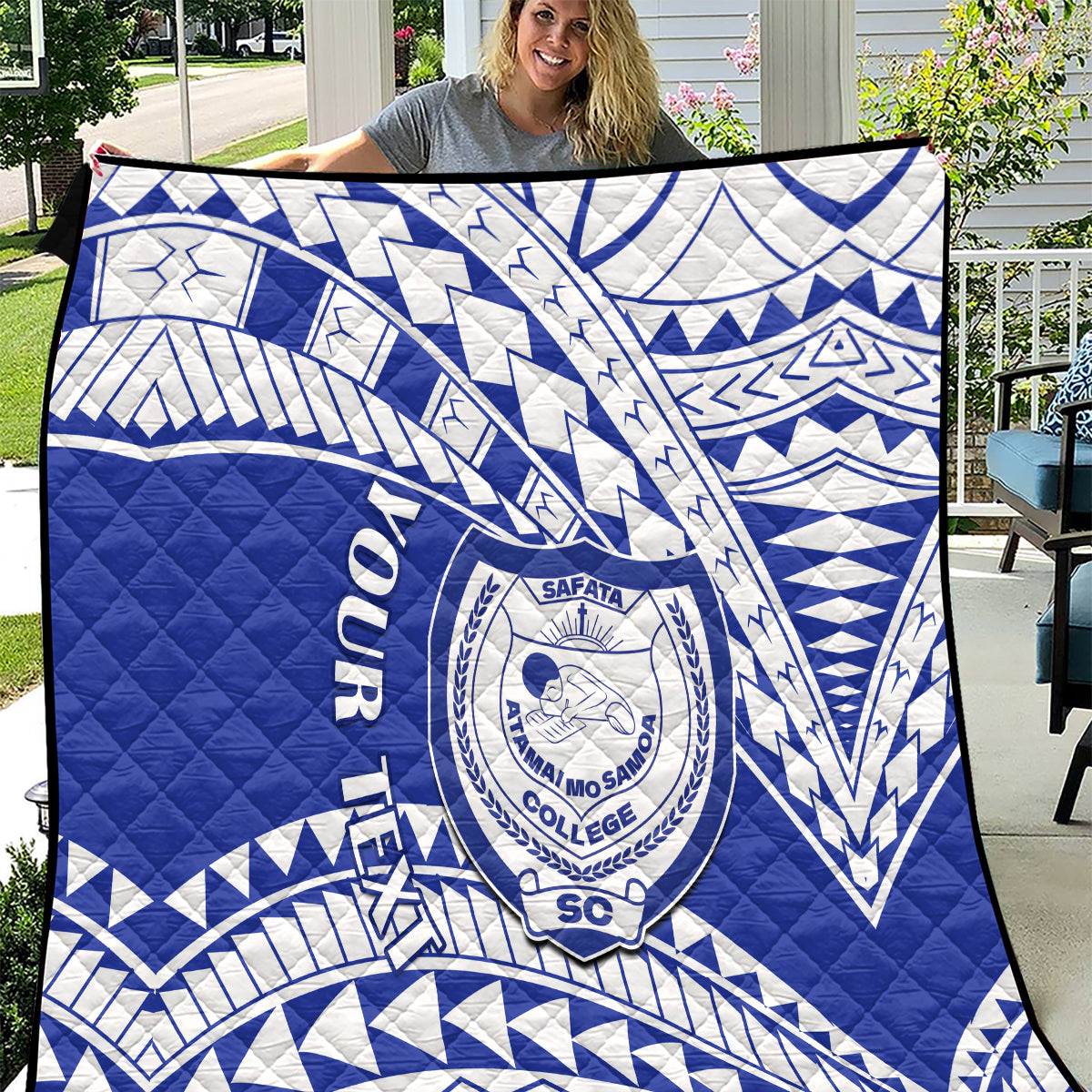 Personalised Samoa Safata College Quilt Samoan Pattern LT14 Blue - Polynesian Pride