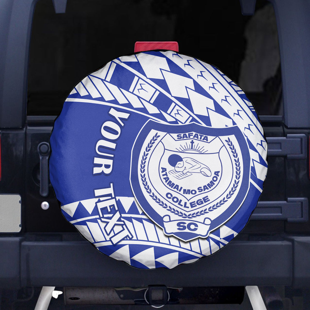 Personalised Samoa Safata College Spare Tire Cover Samoan Pattern LT14 Blue - Polynesian Pride