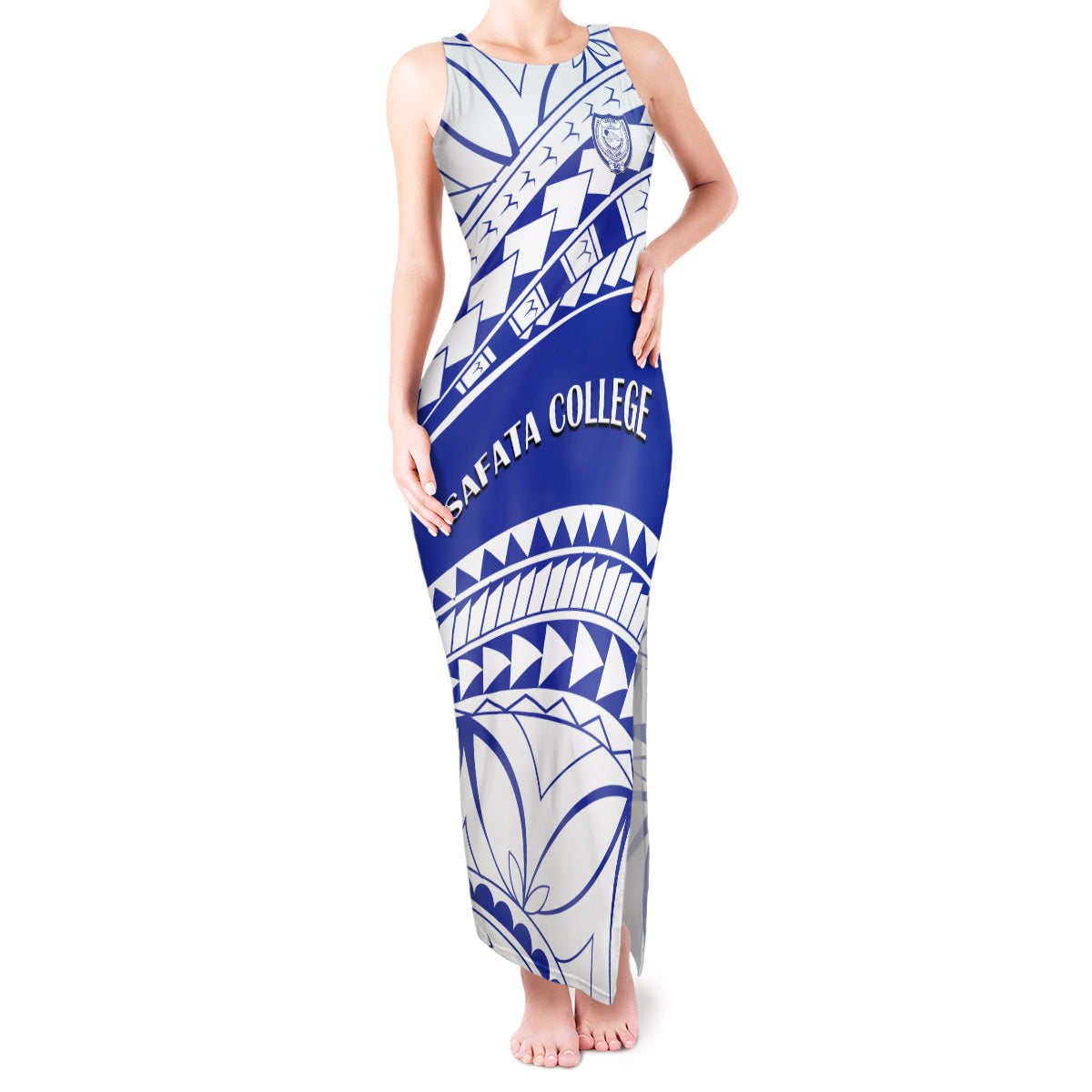 Personalised Samoa Safata College Tank Maxi Dress Samoan Pattern LT14 Women Blue - Polynesian Pride