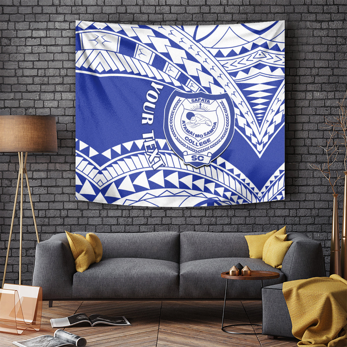 Personalised Samoa Safata College Tapestry Samoan Pattern LT14 Blue - Polynesian Pride