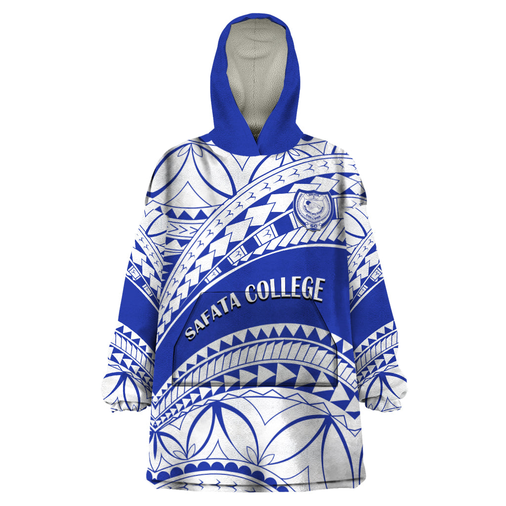 Personalised Samoa Safata College Wearable Blanket Hoodie Samoan Pattern LT14 One Size Blue - Polynesian Pride