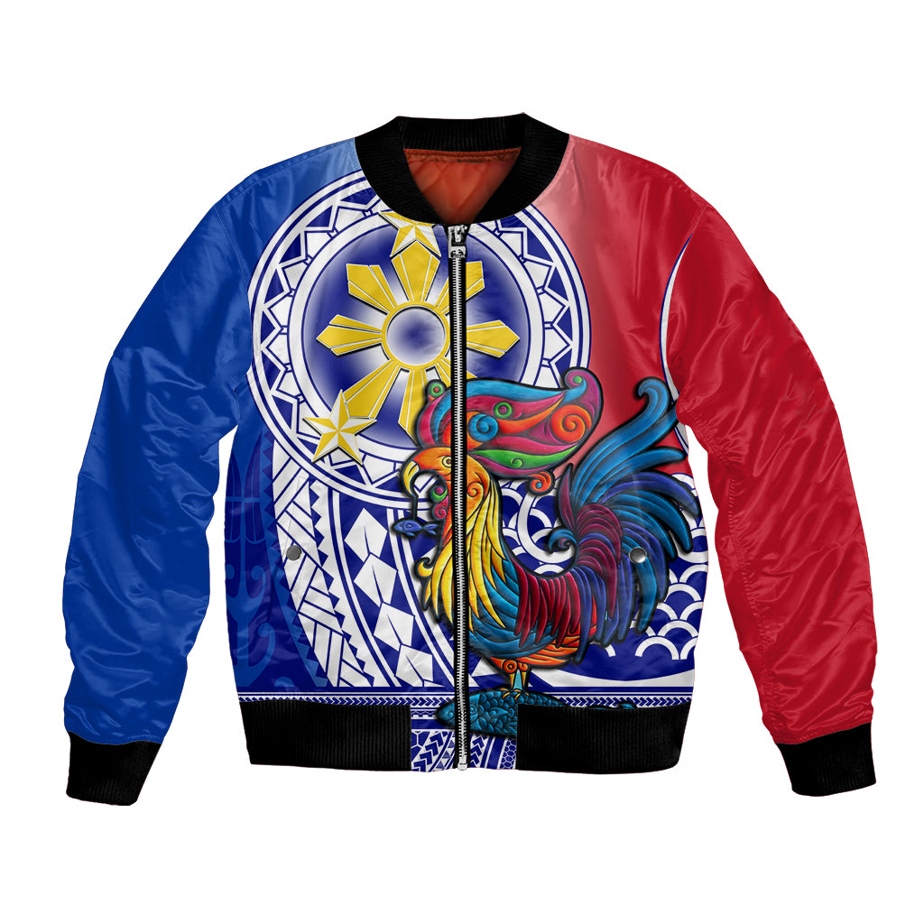 Personalised Philippines Bomber Jacket Filipino Sarimanok With Polynesian Tattoo LT14 Unisex Blue - Polynesian Pride