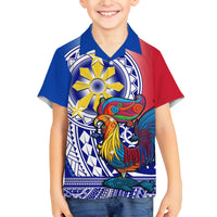 Personalised Philippines Family Matching Off Shoulder Short Dress and Hawaiian Shirt Filipino Sarimanok With Polynesian Tattoo LT14 Son's Shirt Blue - Polynesian Pride