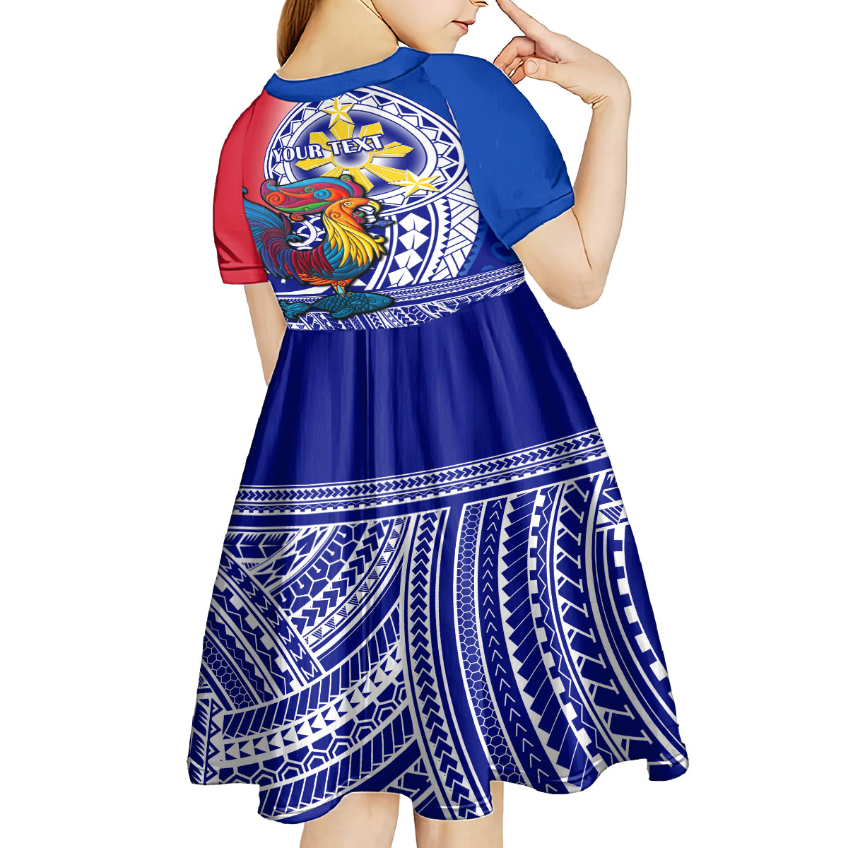 Personalised Philippines Kid Short Sleeve Dress Filipino Sarimanok With Polynesian Tattoo LT14 - Polynesian Pride