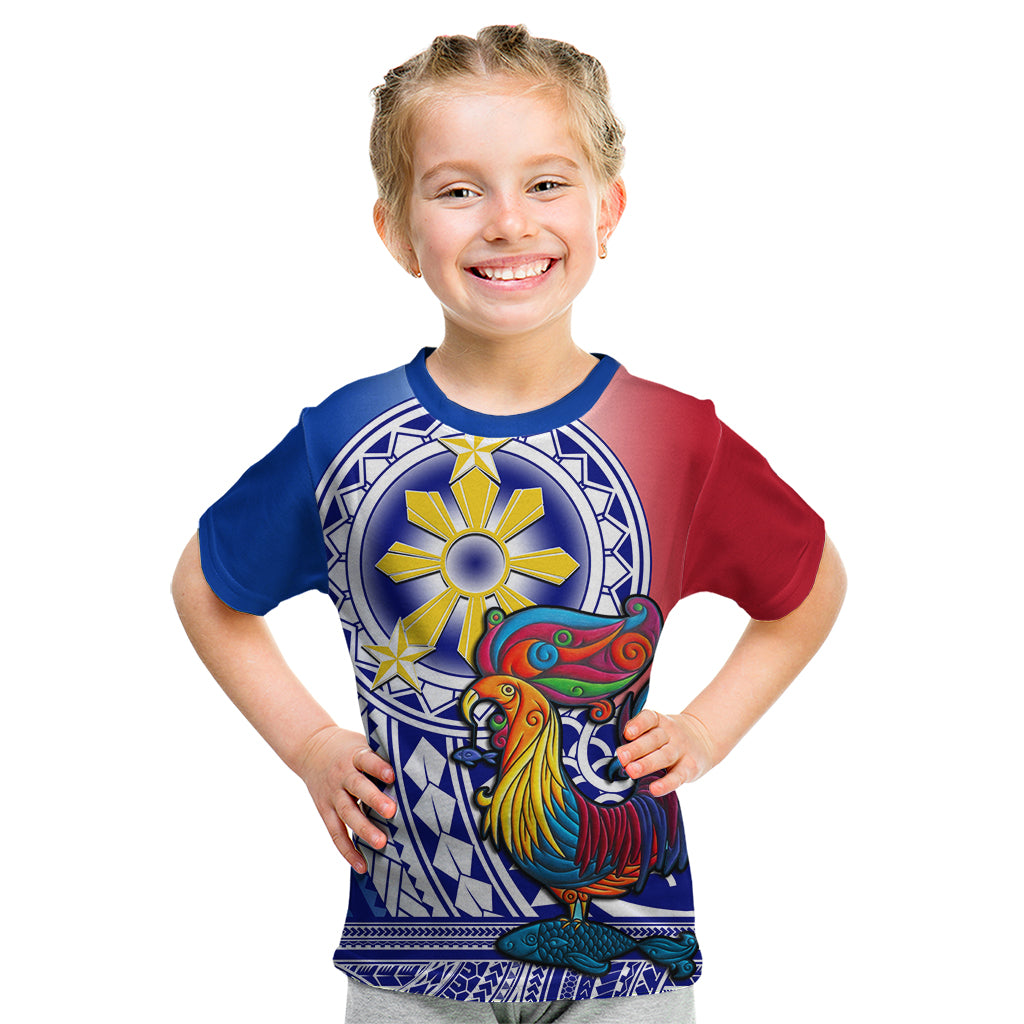 Personalised Philippines Kid T Shirt Filipino Sarimanok With Polynesian Tattoo LT14 Blue - Polynesian Pride