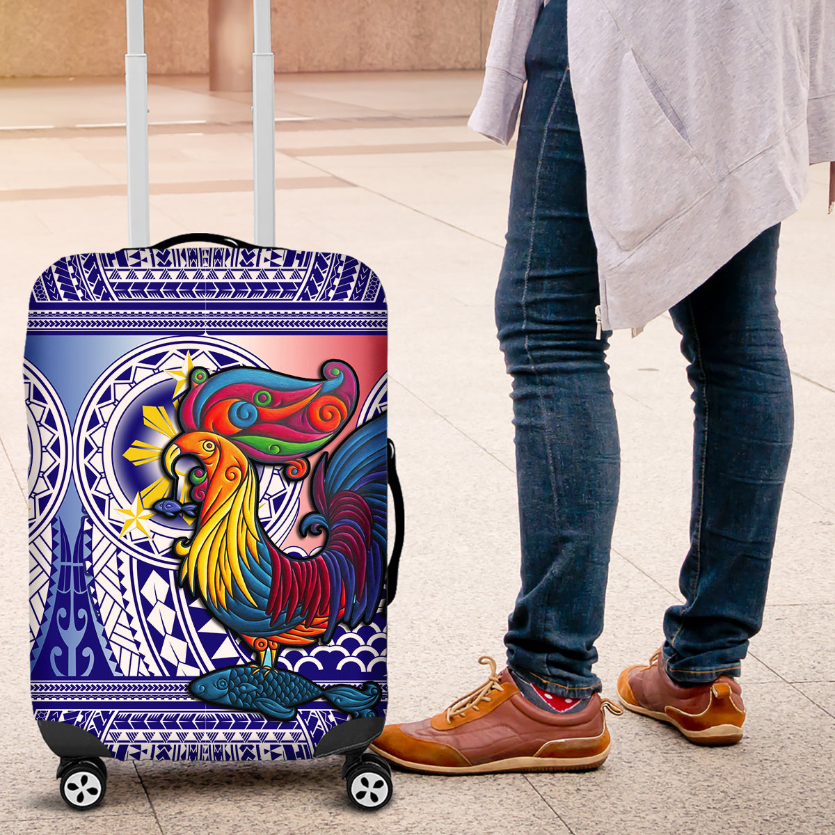 Philippines Luggage Cover Filipino Sarimanok With Polynesian Tattoo LT14 Blue - Polynesian Pride