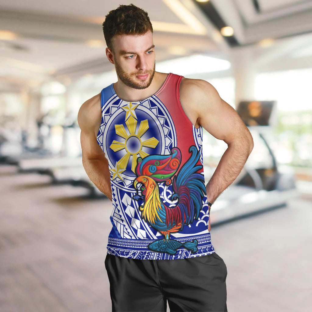 Personalised Philippines Men Tank Top Filipino Sarimanok With Polynesian Tattoo LT14 Blue - Polynesian Pride